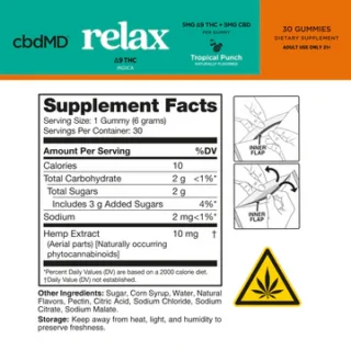 cbdMD Relax Gummies – Tropical Punch (30ct / 5mg Δ9 THC + 5mg CBD per gummy)