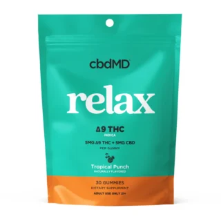 cbdMD Relax Gummies – Tropical Punch (30ct / 5mg Δ9 THC + 5mg CBD per gummy)