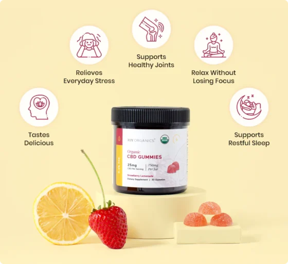 Joy Organics Broad Spectrum Organic CBD Gummies 25mg - Strawberry Lemonade - Image 3