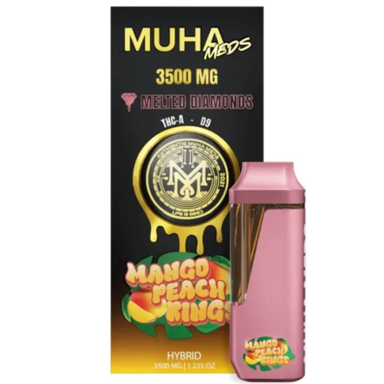Muha Meds THCa Delta-9 THC Melted Diamonds Disposable Vape 3.5g Mango Peach Rings