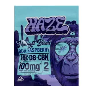 Haze 2ct Midnight Blend 100mg D8 CBN Gummies Blue Raspberry Indica