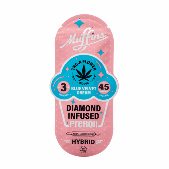 Muffins THCA Flower Diamond Infused 4.5G Prerolls Blue Velvet Dream