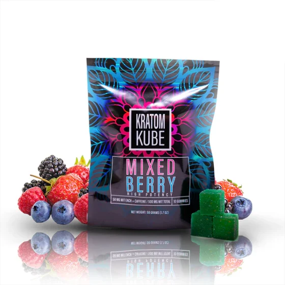 Kush Kube Kratom Kube MIT + Caffeine Gummies Mixed Berry 10ct 500mg pack