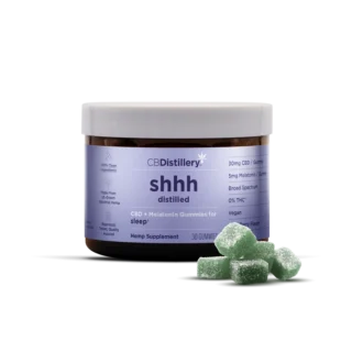 CBDistillery  shhh Distilled Broad Spectrum CBD + Melatonin Sleep Gummies  Wild Berry  30MG – 30 Count