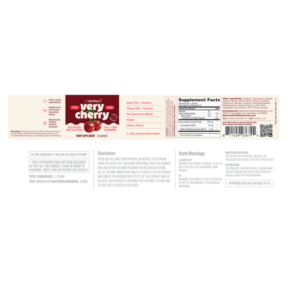 CBDistillery Very Cherry 5mg THC + 75mg CBD Elevated Relaxation Gummies - Cherry