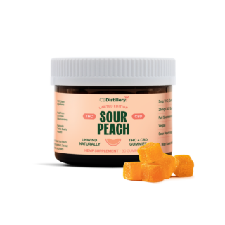 CBDistillery  Limited Edition Full Spectrum THC + CBD Gummies  Sour Peach – 30 Count