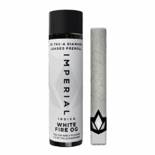 Imperial White Fire OG THCA Diamond Loaded Preroll 2g – Indica strain with 1.5g flower and 0.5g THCA diamonds
