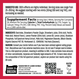 Lazarus Naturals Unwind Mints – Strawberry Lemonade – 15mg CBD + 0.5mg THC per Mint – 100ct Tin