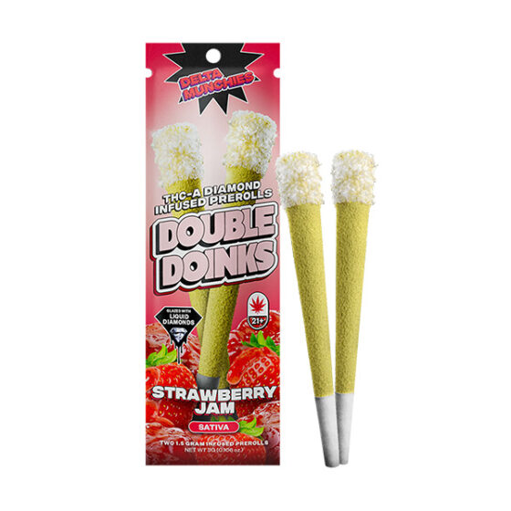 Delta Munchies 2g THCA Diamond Double Doinks Strawberry Jam strain – sativa THCA prerolls with sweet strawberry and citrus notes