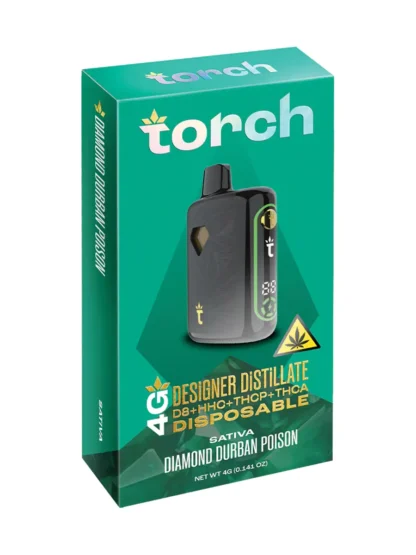 Torch – Designer Distillate | HHC + THCP + THCA | 4g Disposable – Diamond Durban Poison (Sativa)