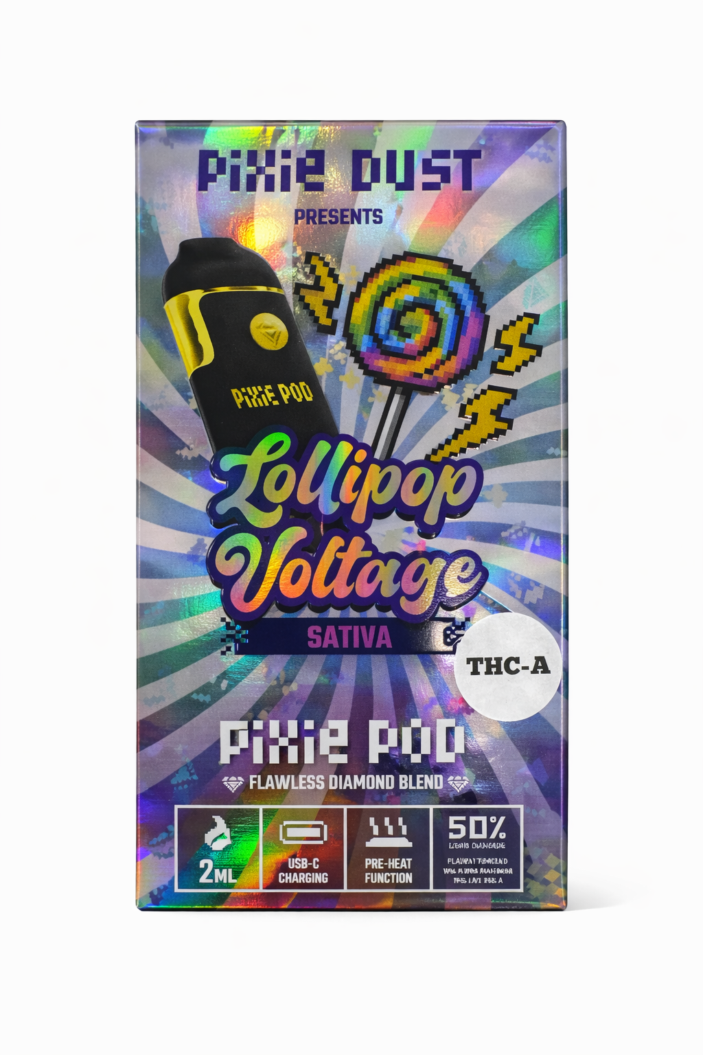 Pixie Pods Flawless Diamond Blend 2G disposable vape Lollipop Voltage