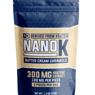 NanoK – Butter Cream Caramel Kratom Extract Edibles | 300mg Bag • 100mg per Piece | 3ct
