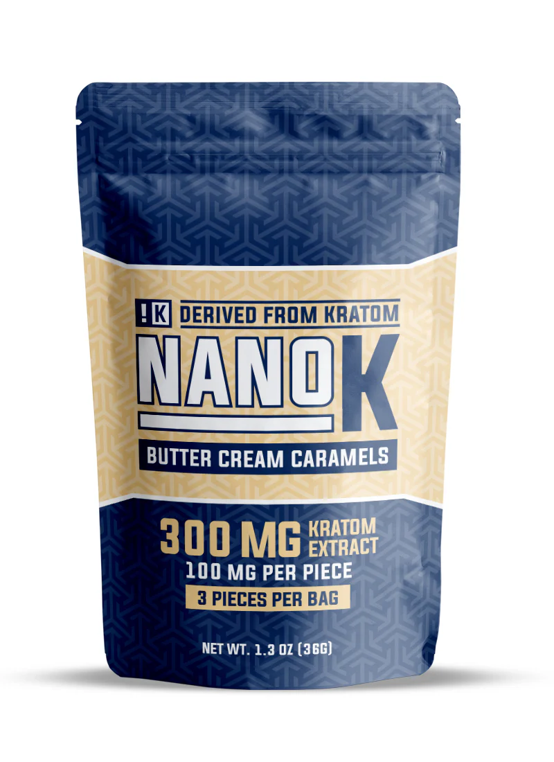 NanoK – Butter Cream Caramel Kratom Extract Edibles | 300mg Bag • 100mg per Piece | 3ct