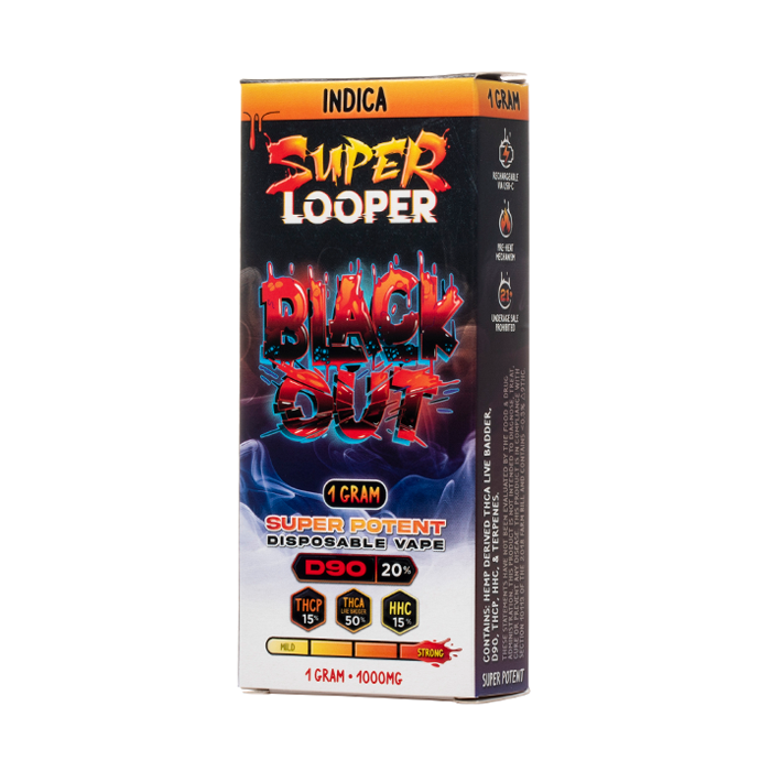 Super Looper D90 Disposable Vape 1g Black Out Indica THCA THCP HHC