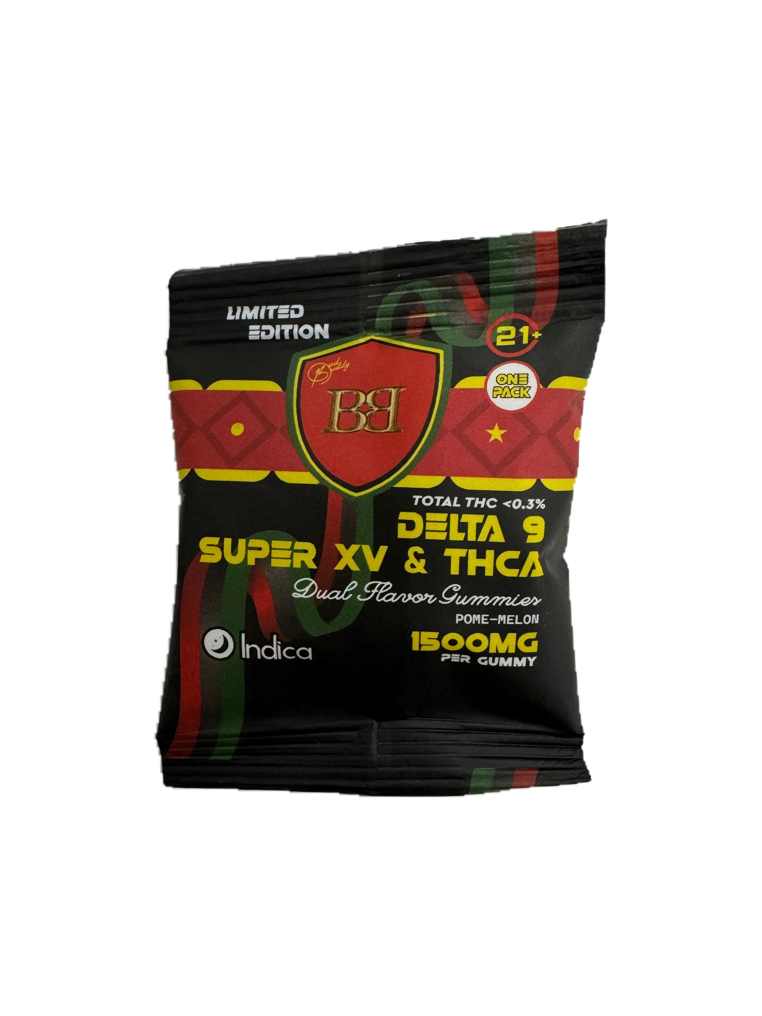 bud buddy thca delta 9 super xv gummy pome-melon dual flavor 1500mg 1ct