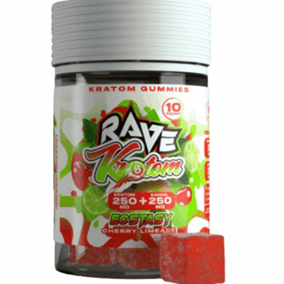 Rave Kratom Ecstasy Targeted Extract Gummies Cherry Limeade 10 count jar
