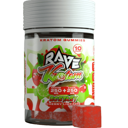 Rave Kratom Ecstasy Targeted Extract Gummies Cherry Limeade 10 count jar