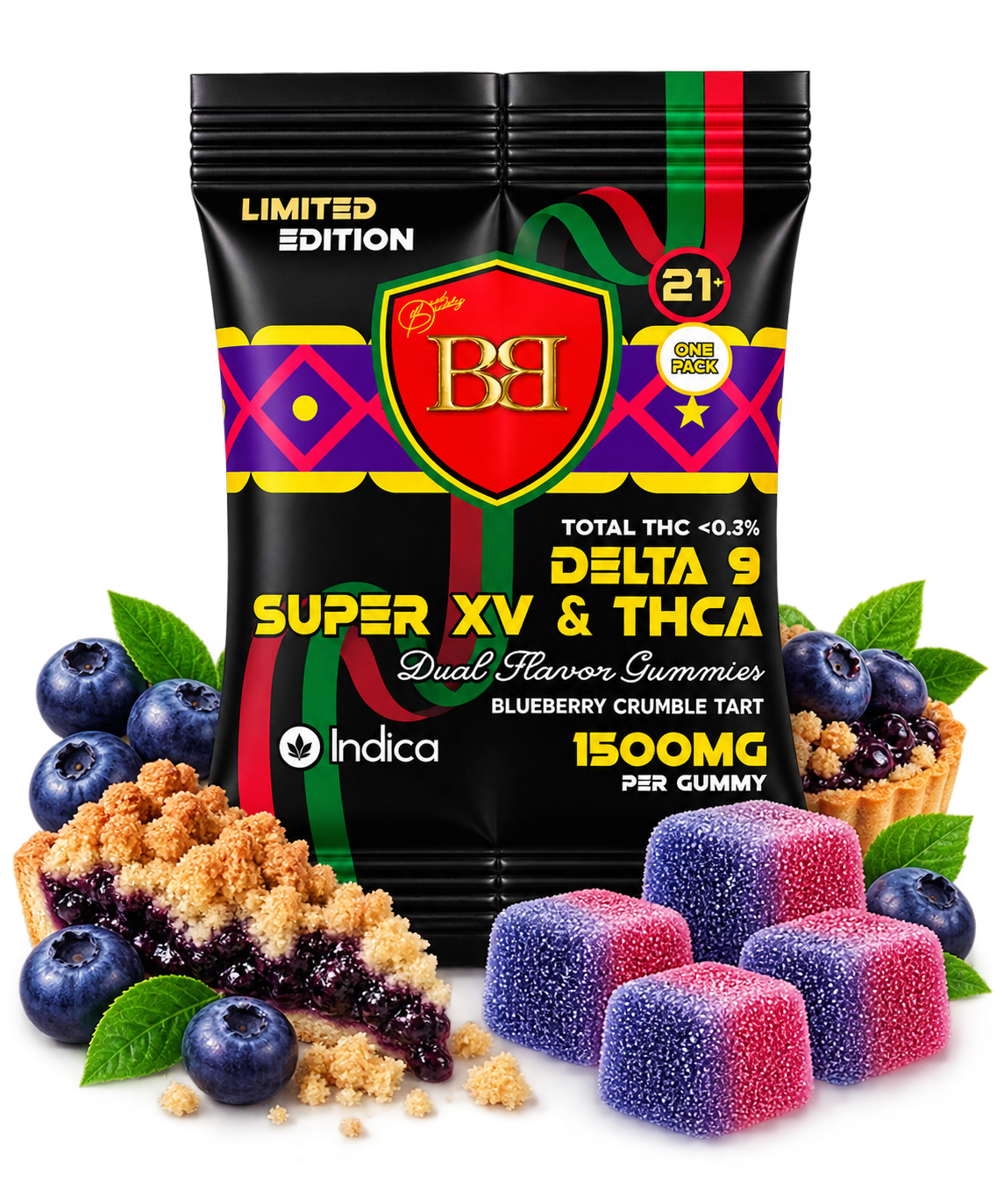 Bud Buddy Super XV THCA + Delta 9 THC Dual Flavor Gummies 1500mg 1 Count - Image 9