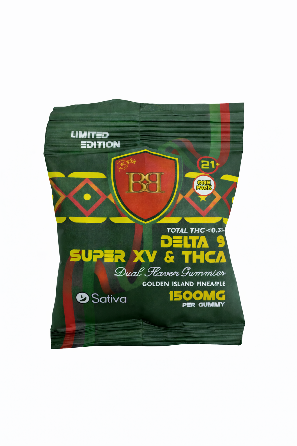 bud buddy thca delta 9 super xv gummy golden island pineapple dual flavor 1500mg 1ct