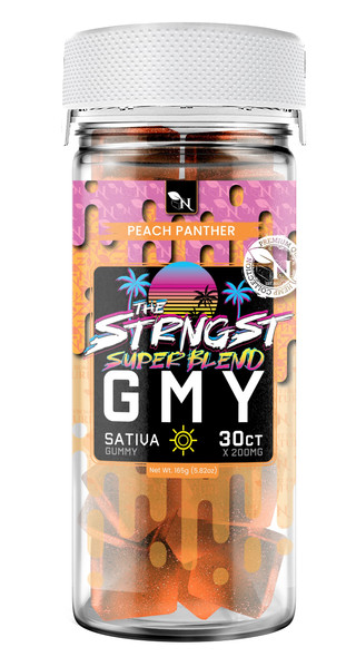 AGFN GMY THC Gummies Peach Panther Sativa 6000mg super blend live resin gummies