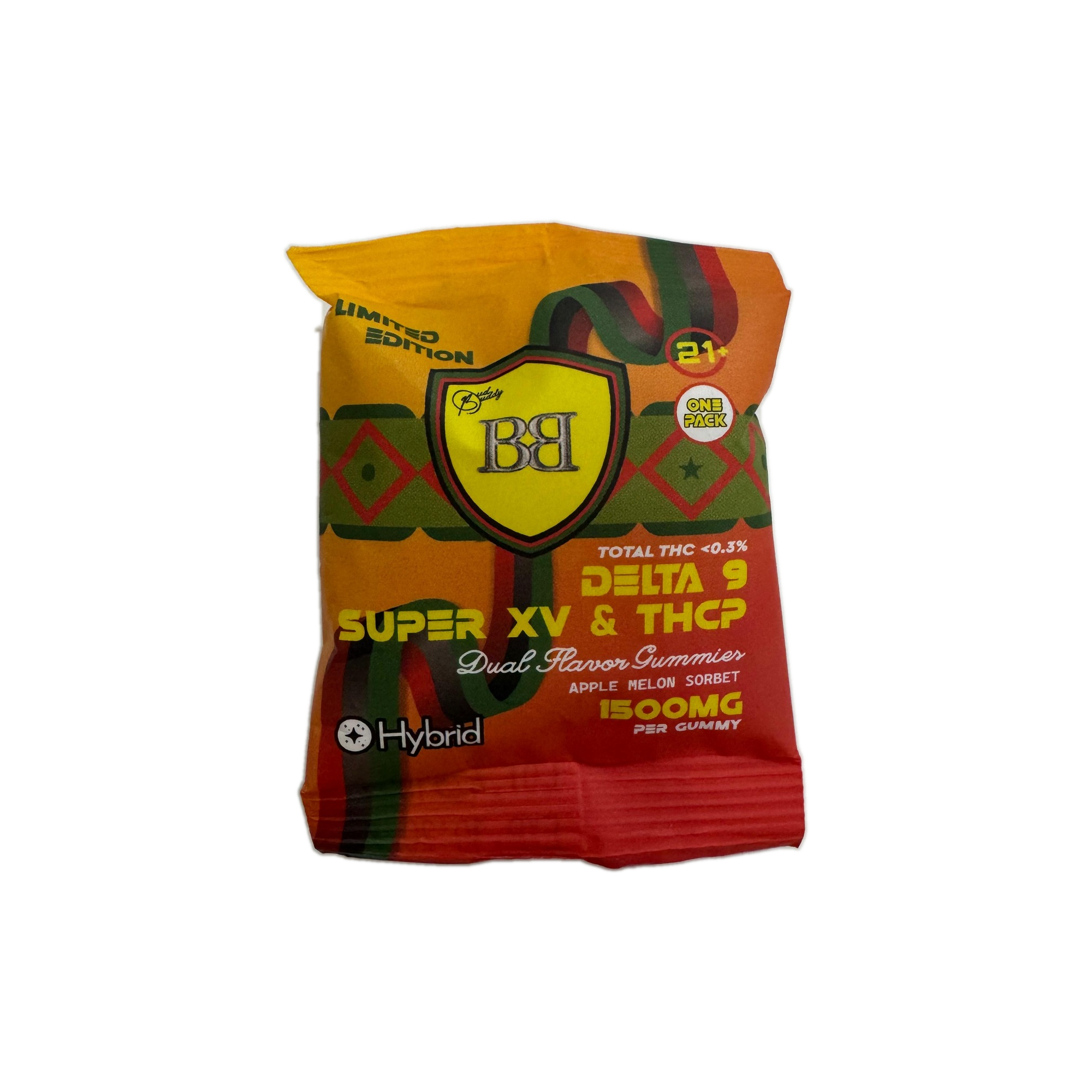 bud buddy super xv delta 9 thcp gummy apple melon sorbet dual flavor 1500mg 1ct