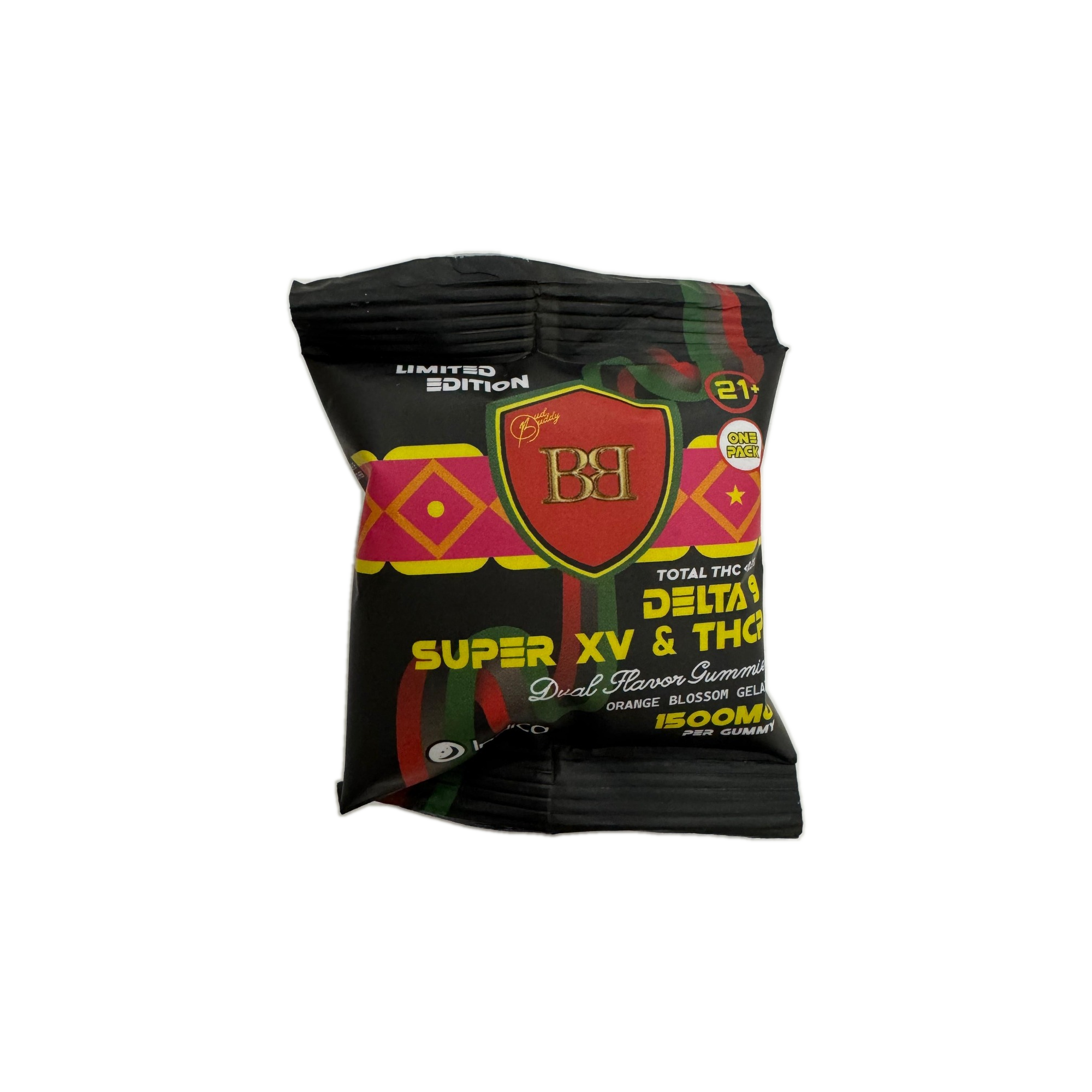 bud buddy super xv delta 9 thcp gummy orange blossom gelato dual flavor 1500mg 1ct