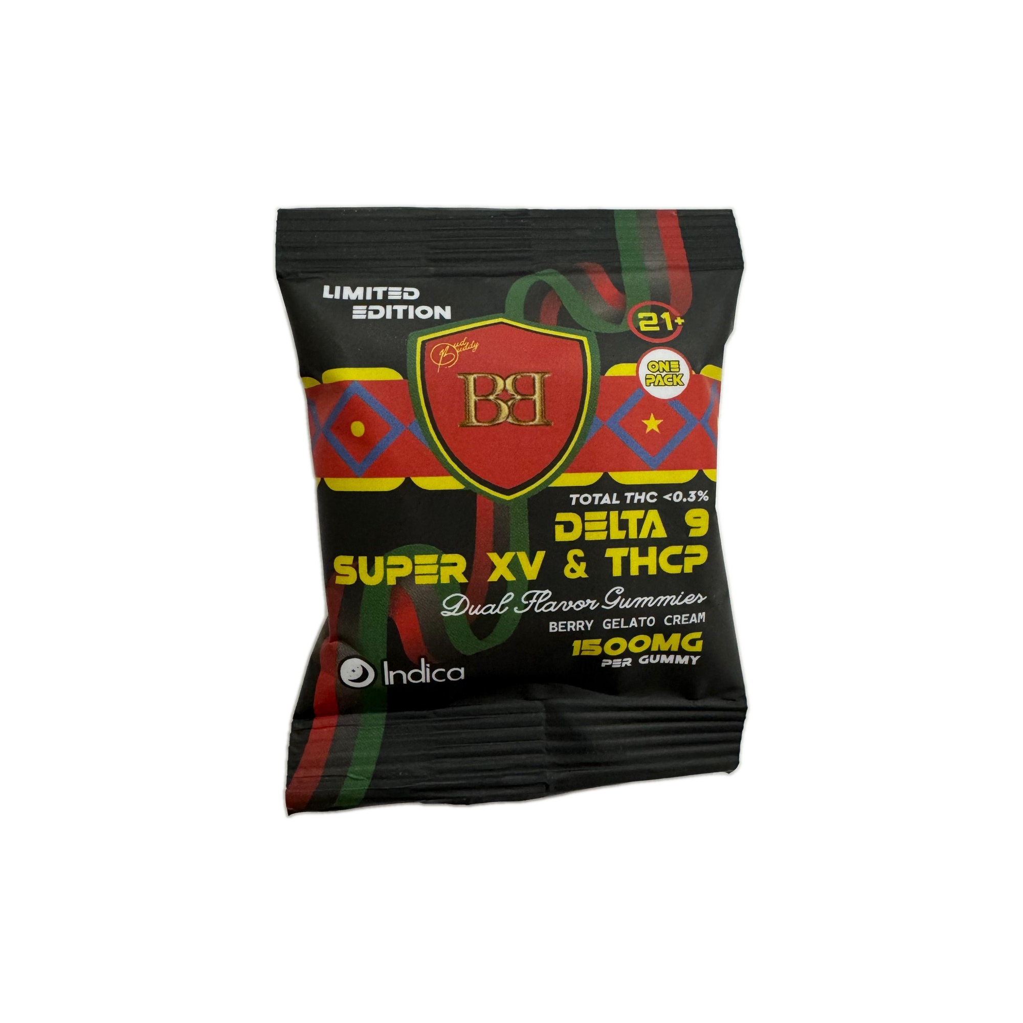 bud buddy super xv delta 9 thcp gummy berry gelato cream dual flavor 1500mg 1ct