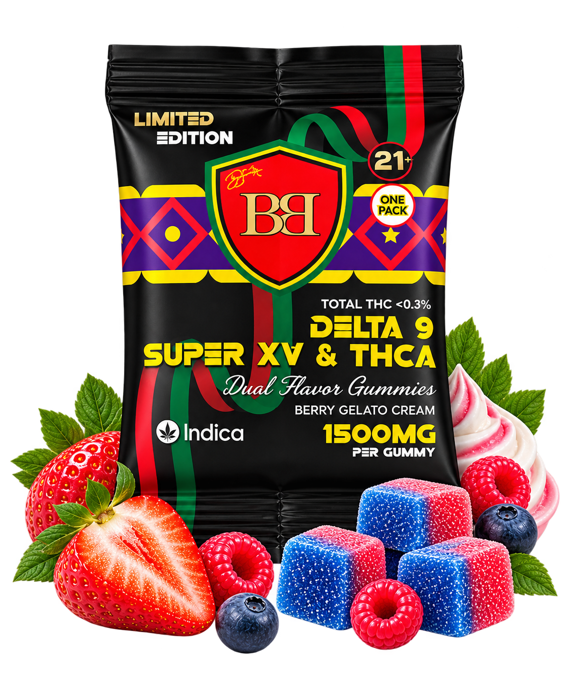 Bud Buddy Super XV THCA + Delta 9 THC Dual Flavor Gummies 1500mg 1 Count