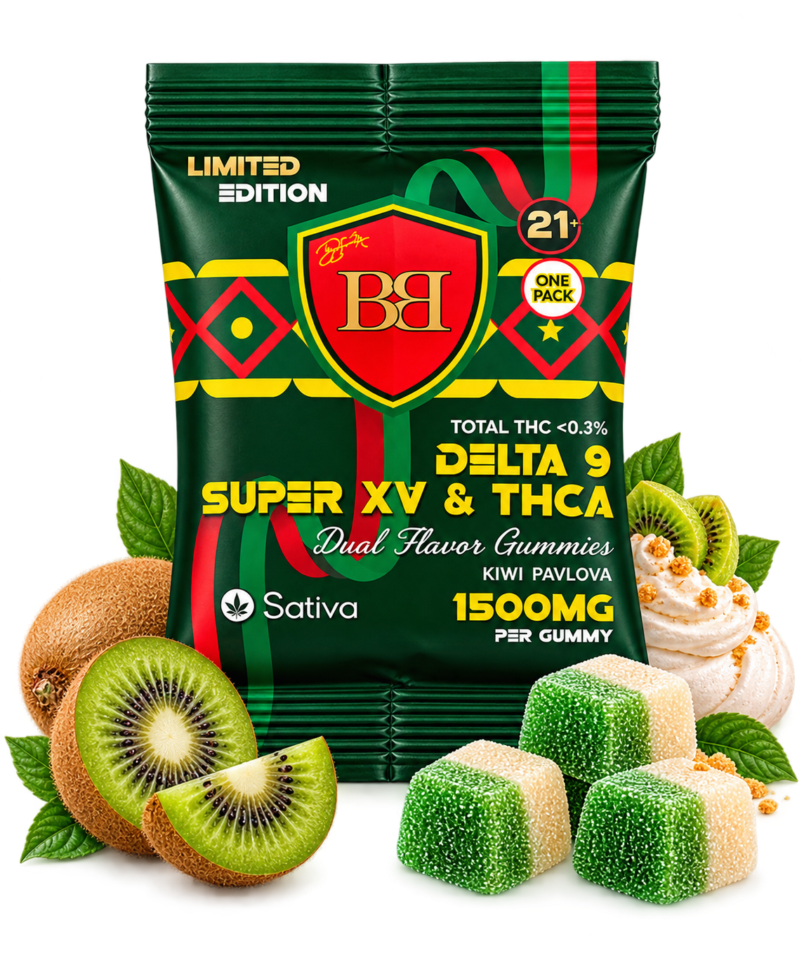 Bud Buddy Super XV THCA + Delta 9 THC Dual Flavor Gummies 1500mg 1 Count - Image 2