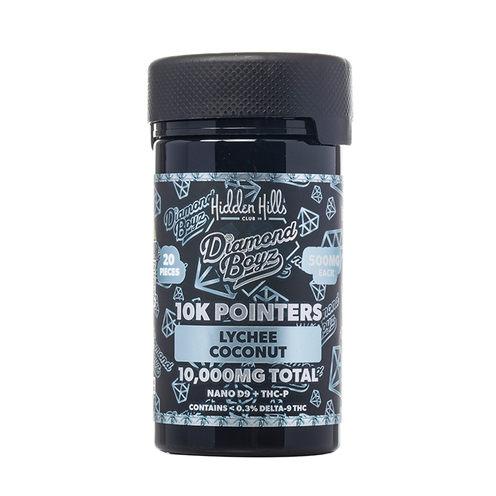 Hidden Hills Diamond Boyz 10K Pointers Gummies Lychee Coconut 10,000mg jar