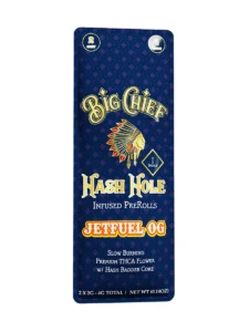 big chief hash hole thca infused pre rolls jet fuel og indica 2ct 2g