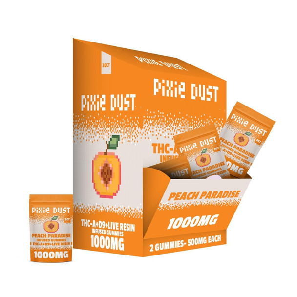 pixie dust thc-a delta 9 live resin gummies peach paradise 1000mg 2ct