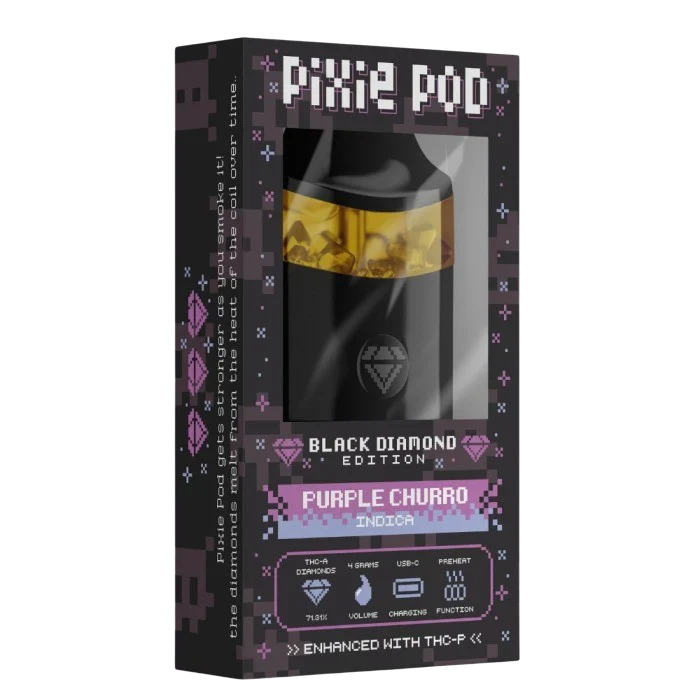 Pixie Pod Black Diamond Edition disposable vape 4ml Purple Churro indica