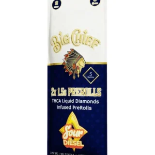 big chief thca liquid diamonds infused pre rolls sour diesel sativa 2ct 1.5g