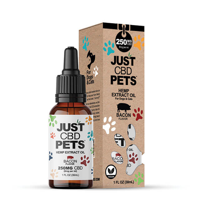 Just CBD Pets Hemp Extract Oil 250mg Bacon Flavor tincture for dogs and cats 1oz