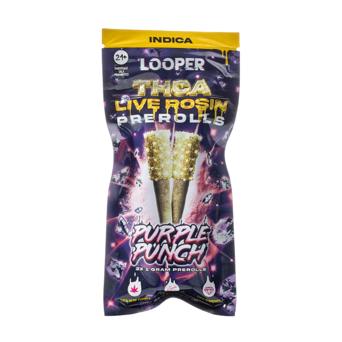 Looper THCA Live Rosin Pre Rolls Purple Punch 2g pack indica