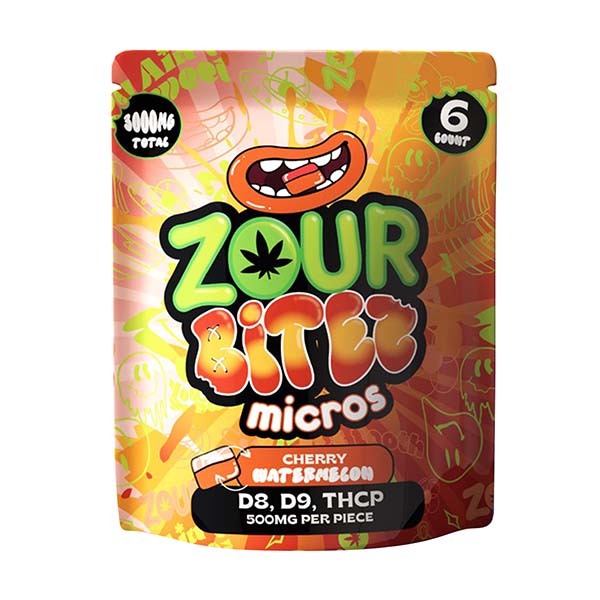 zour bitez micros gummies cherry watermelon dual flavor 500mg 6ct 3000mg