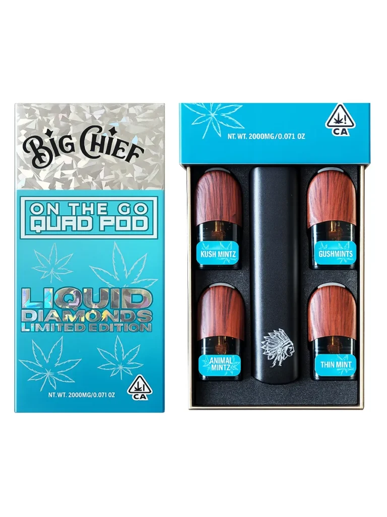 Big Chief On The Go Quad Pod Liquid Diamonds THCA Disposable 2000mg Kush Mintz