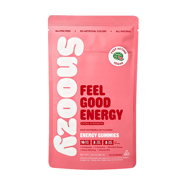 Snoozy Feel Good Energy Sour Watermelon Gummies Extra Strength