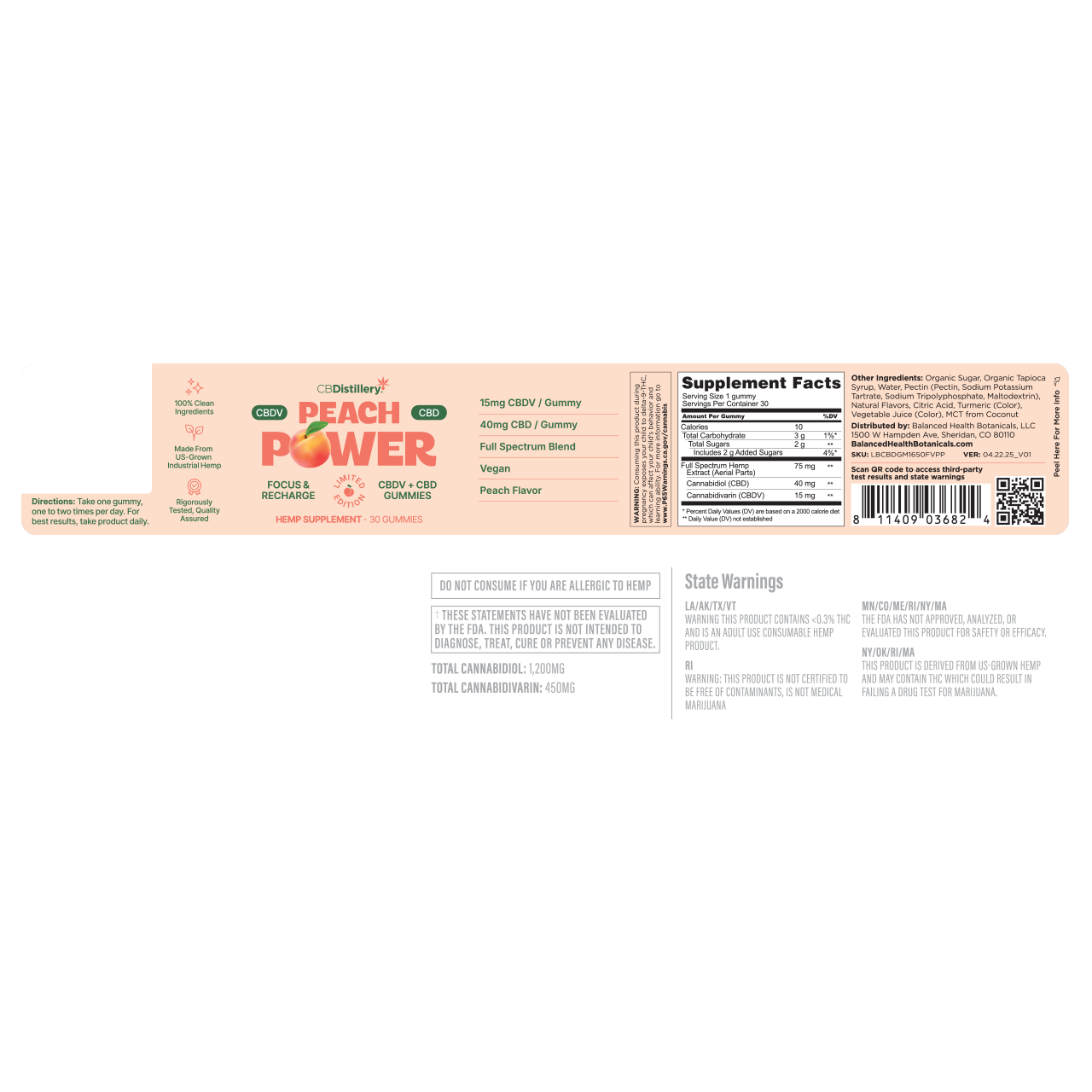CBDistillery Peach Power CBDV + CBD Gummies – 30 Gummies - Image 2
