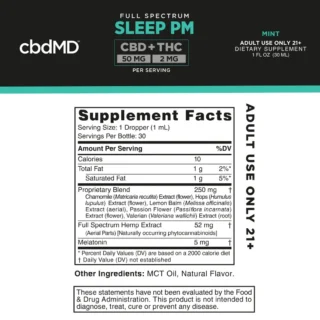 cbdMD Full Spectrum Sleep PM CBD + THC Oil Tincture Mint 50MG