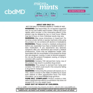 cbdMD Delta 9 THC + CBG Micro Mints Peppermint – 30 Count