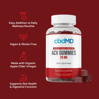 cbdMD Broad Spectrum CBD ACV Gummies  Apple Cider Vinegar  – 60 Gummies