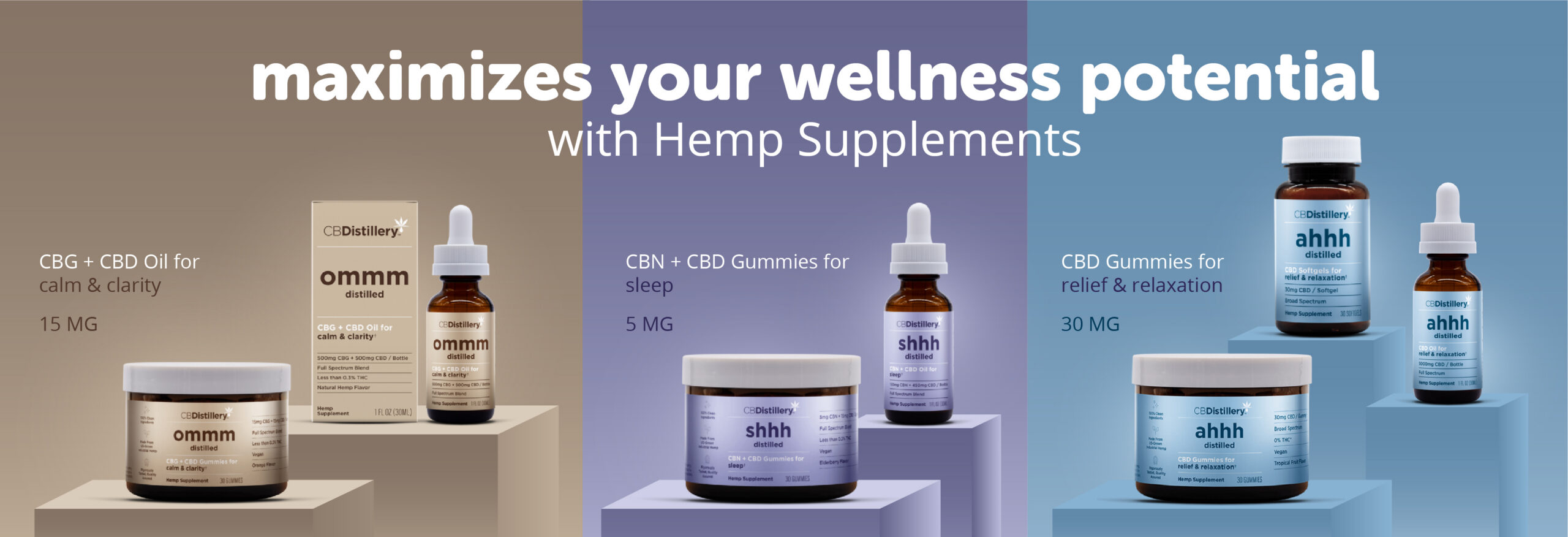 CBDistillery – ahhh Distilled Relief & Relaxation Broad Spectrum CBD Oil – 1000MG–2500MG – 30mL