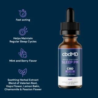 cbdMD Broad Spectrum Sleep PM CBD Oil Tincture Mint -1500MG - 30 ML